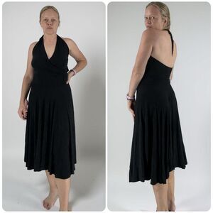 Rachel Pally Halter V-Neck Flowy Midi Dress in Black | Small